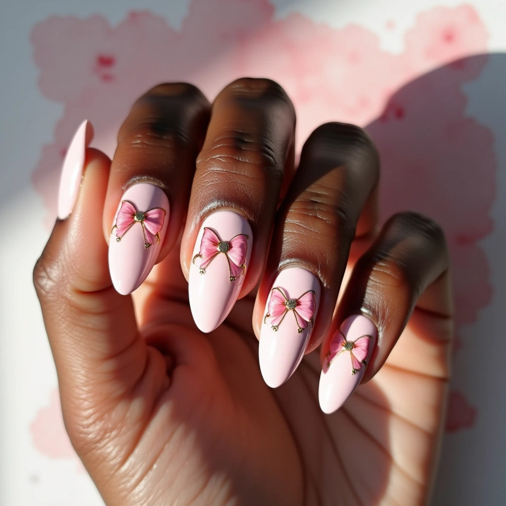 Watercolor Gold Pink Bow