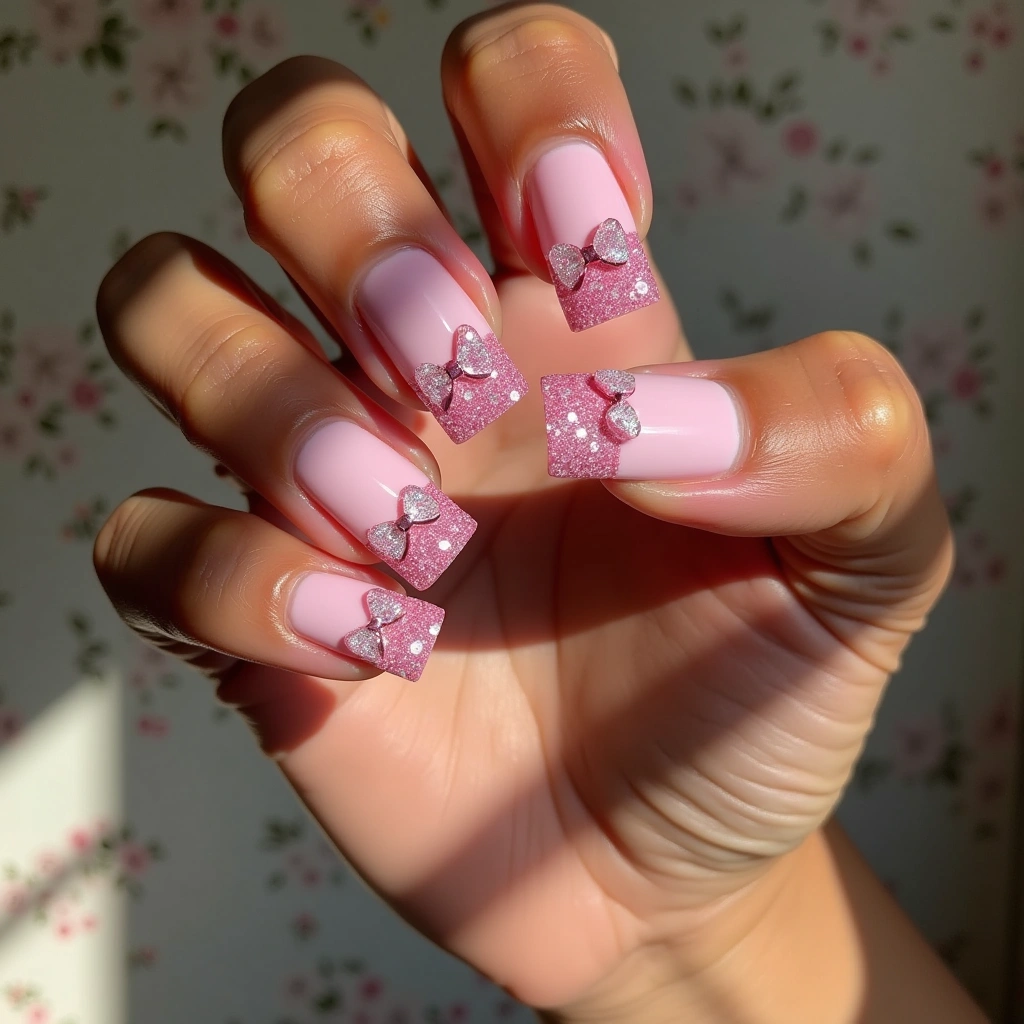 Ombre Glittery Pink Bow
