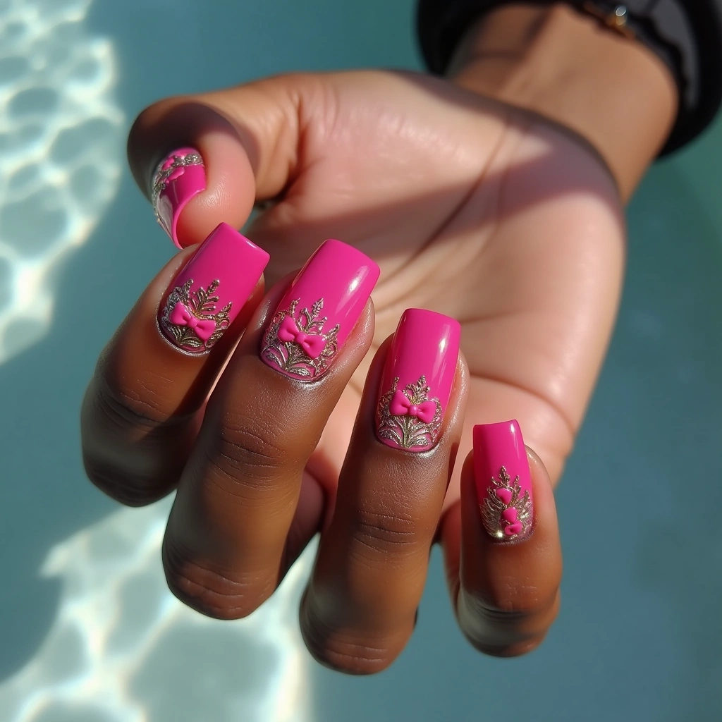 Filigree Gold Pink Bow