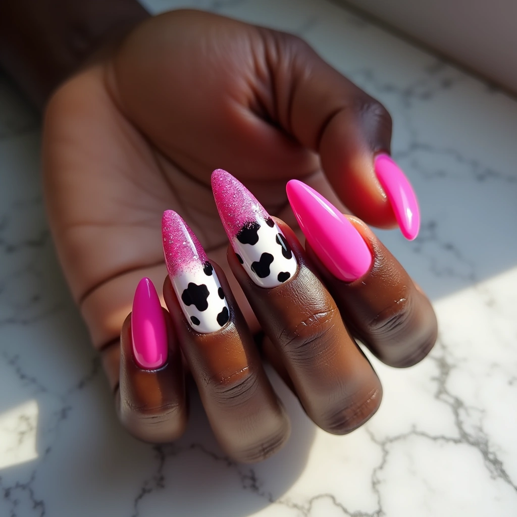 Glittery Pink Cow Print