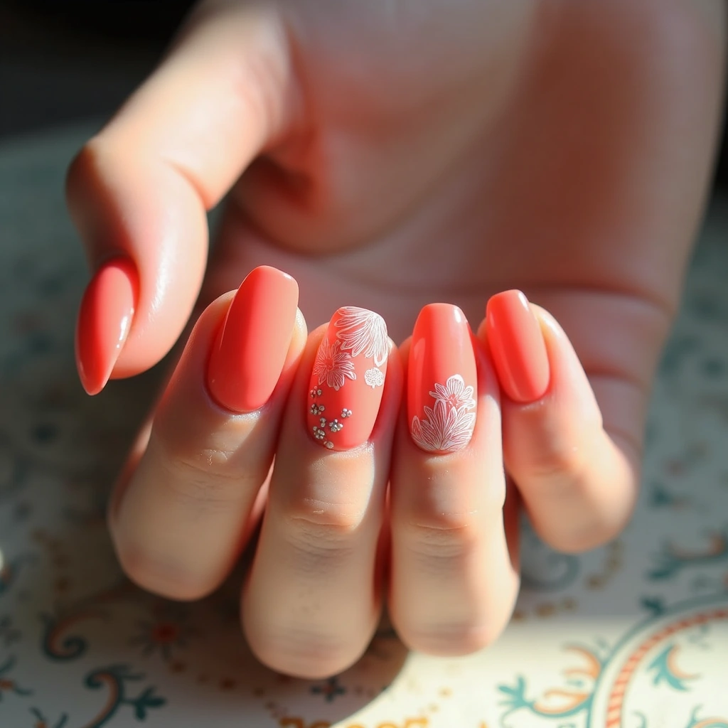 Coral-Peach Acrylic Ombre Blooms