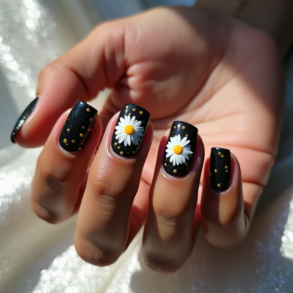  Black Glitter Daisies