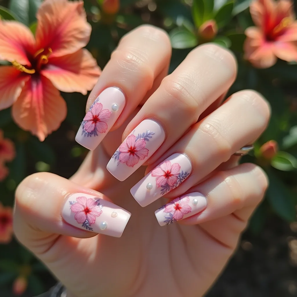 Peach Hibiscus Pearls
