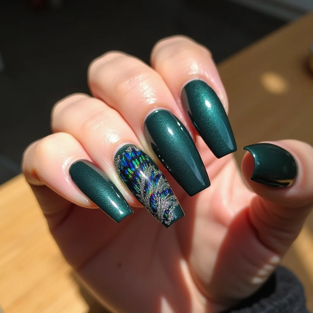 Teal Holographic Peacock