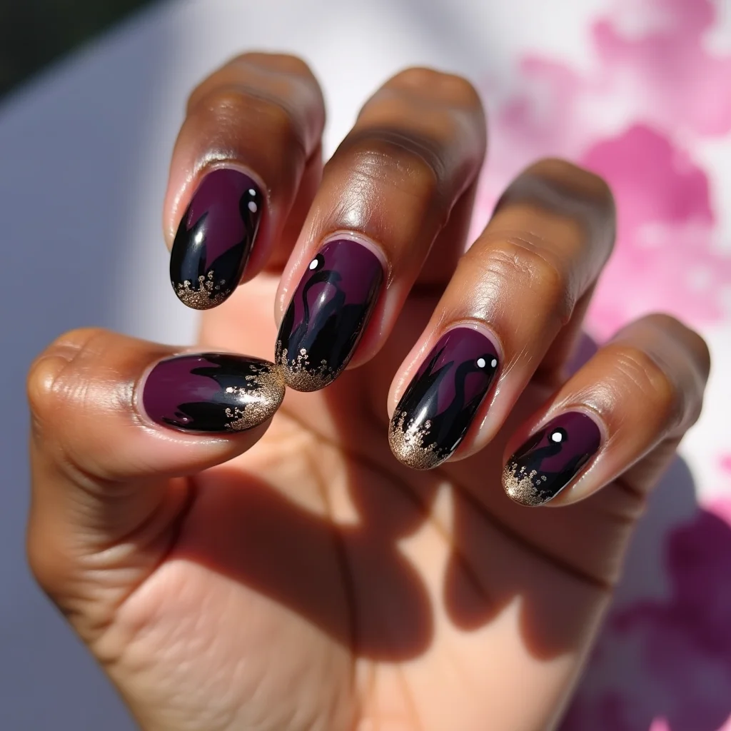Plum and Gold Swans