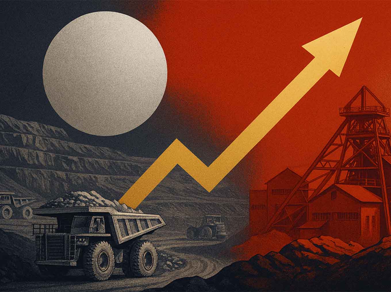 Abstract silver mining scene showing rising production in Canada and Australia