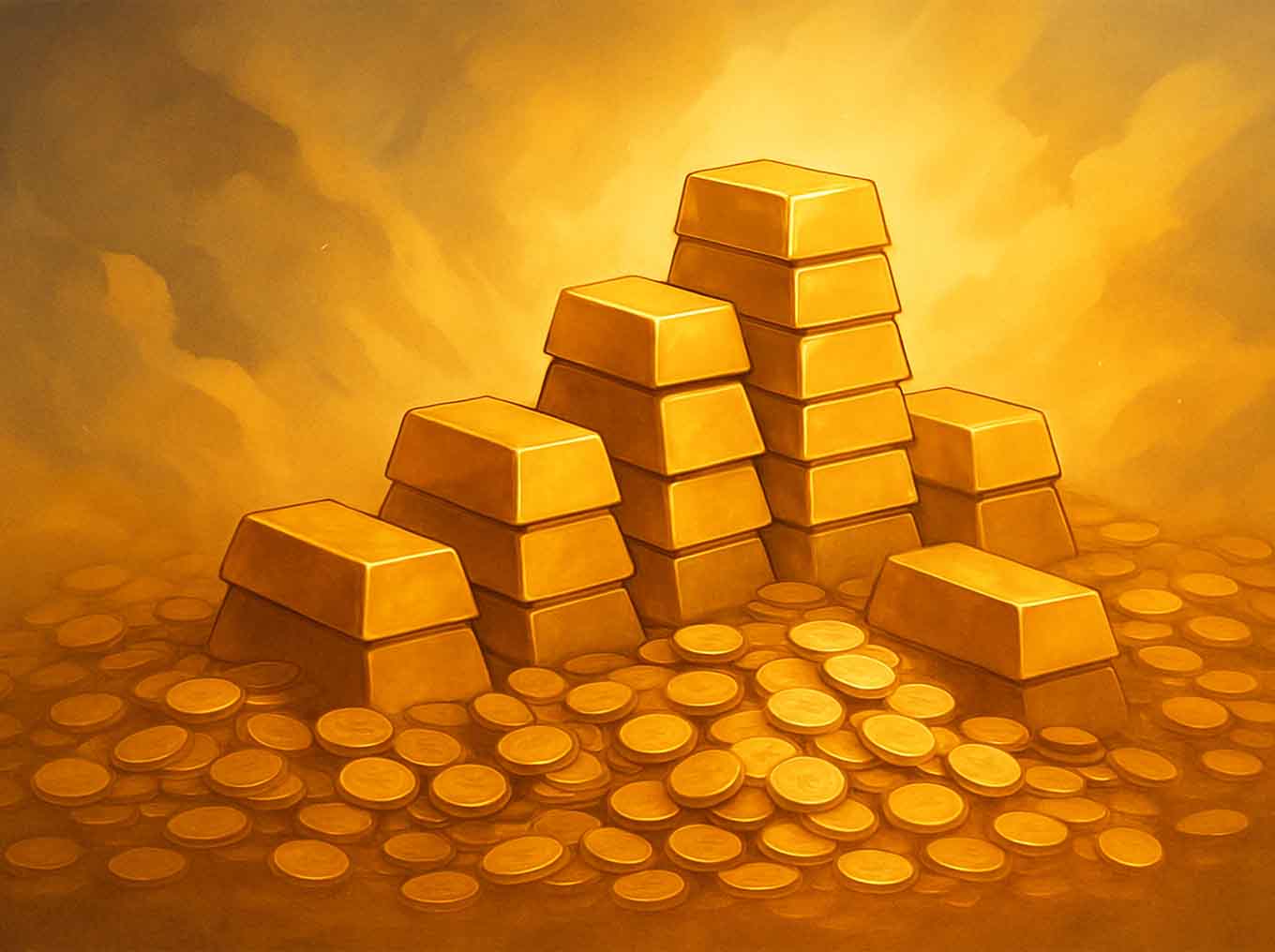 Abstract golden vault illustration symbolizing record gold demand and undervalued gold stocks in 2025