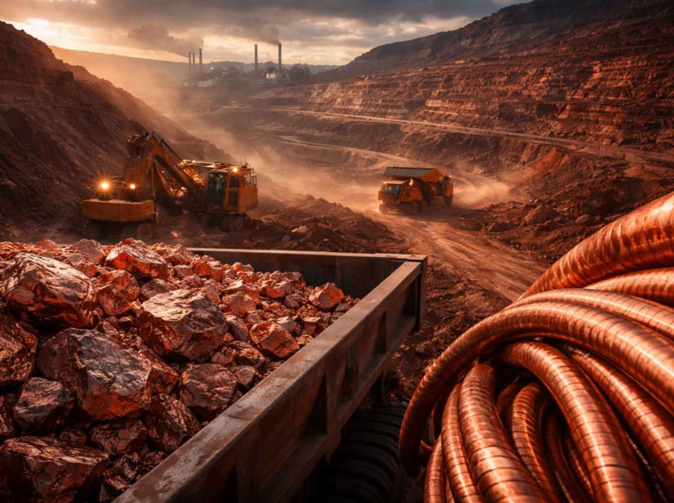 Open-pit copper mine and copper ore