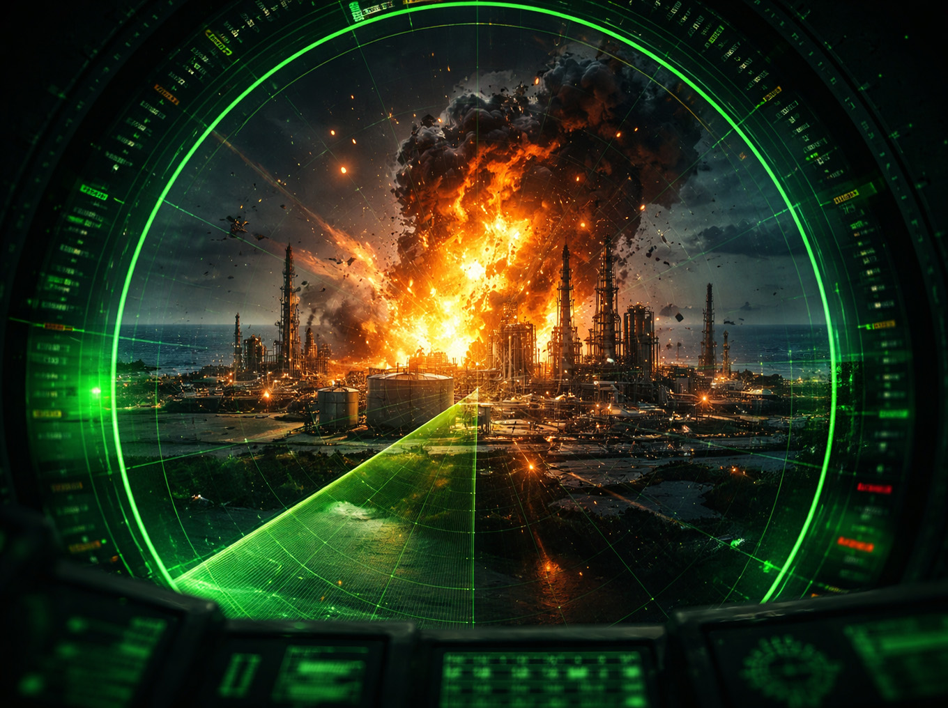 Digital Radar Showing Iranian Oil Infrastructure Under Attack