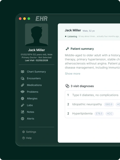 Clinical documentation and suggested diagnoses within an EHR