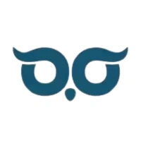 Symbole stylisé d'un hibou avec de grands yeux et un bec au centre.