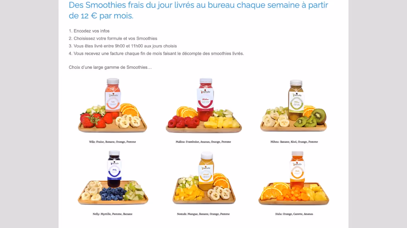 Befruity, page de produits