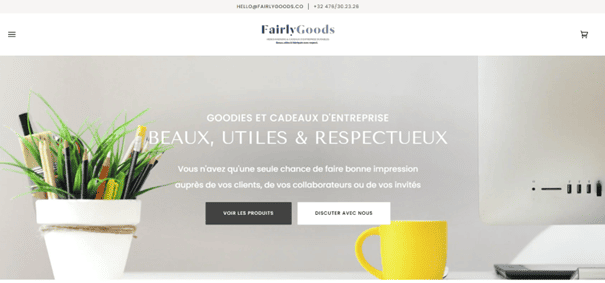 FairlyGoods, site internet page d'acceuil