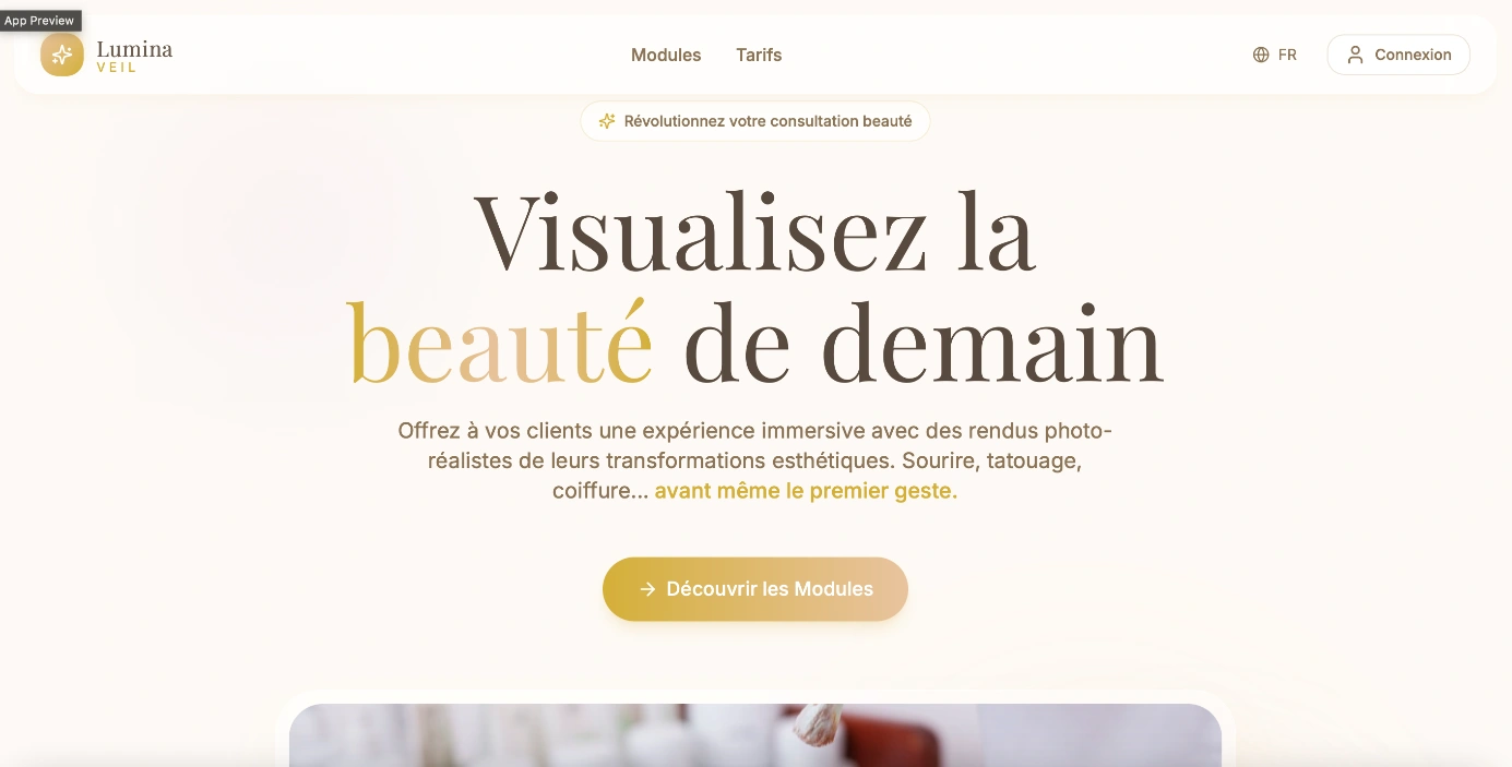 Lumina, site internet page d'acceuil
