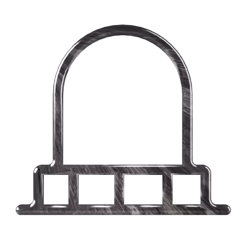 Metallic balcony railing icon with an arched top and four lower rectangular sections.