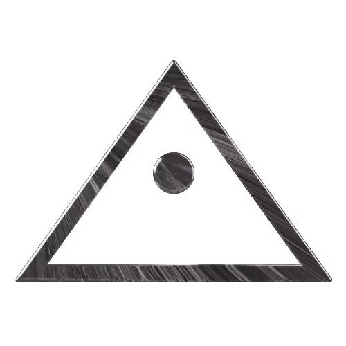 Metallic triangular frame with a circular solid disk centered inside it on a black background.