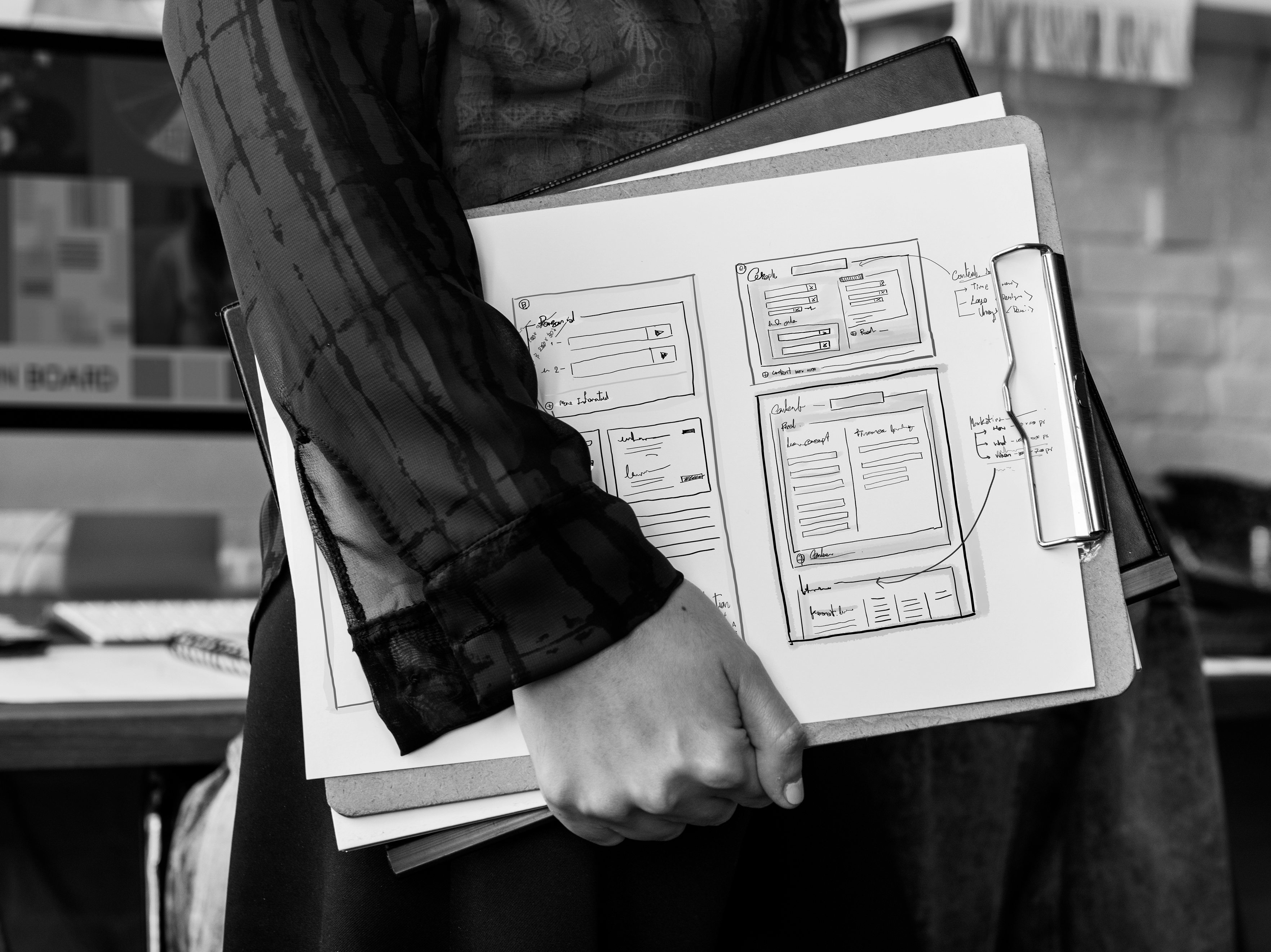 A photo of mobile app hand sketches