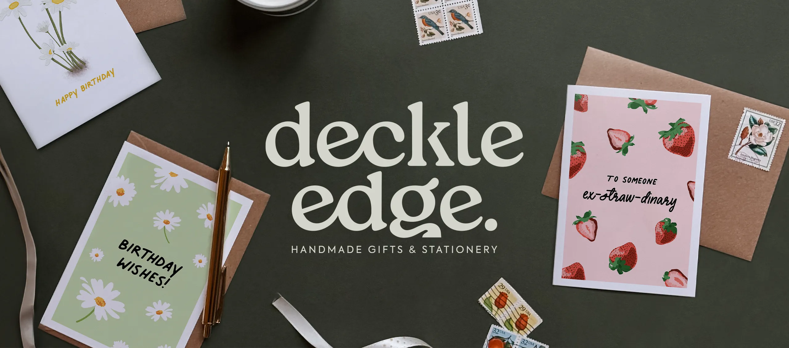 deckle edge logo design amongst cards and products
