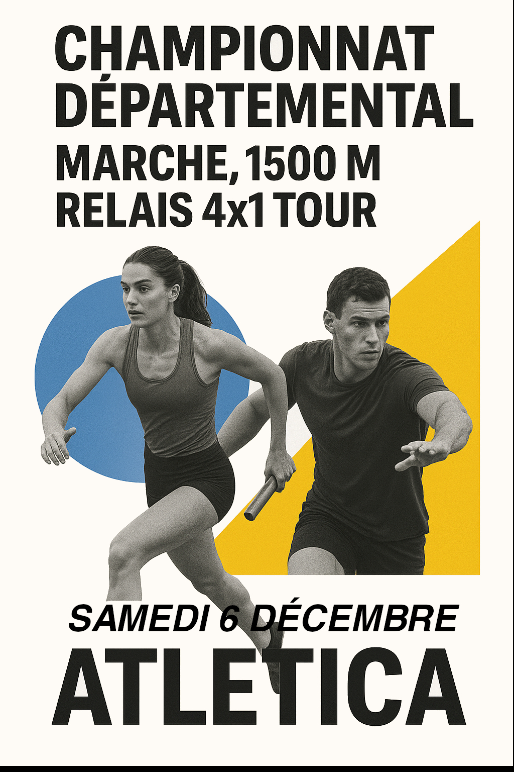 départementaux 1500m, 4x1 tour et marche en salle cadets-juniors-espoirs-seniors
