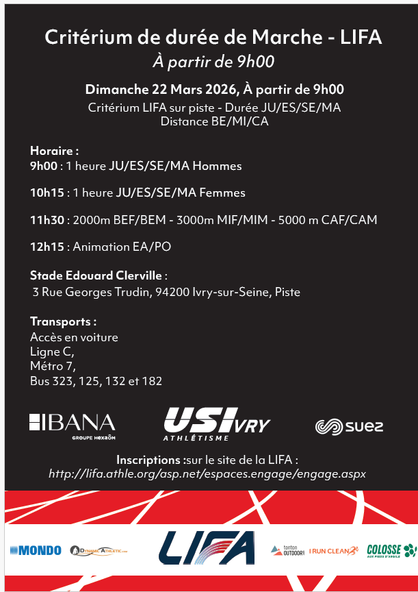 Critérium LIFA de marche athlétique   à IVRY  le 22 mars 