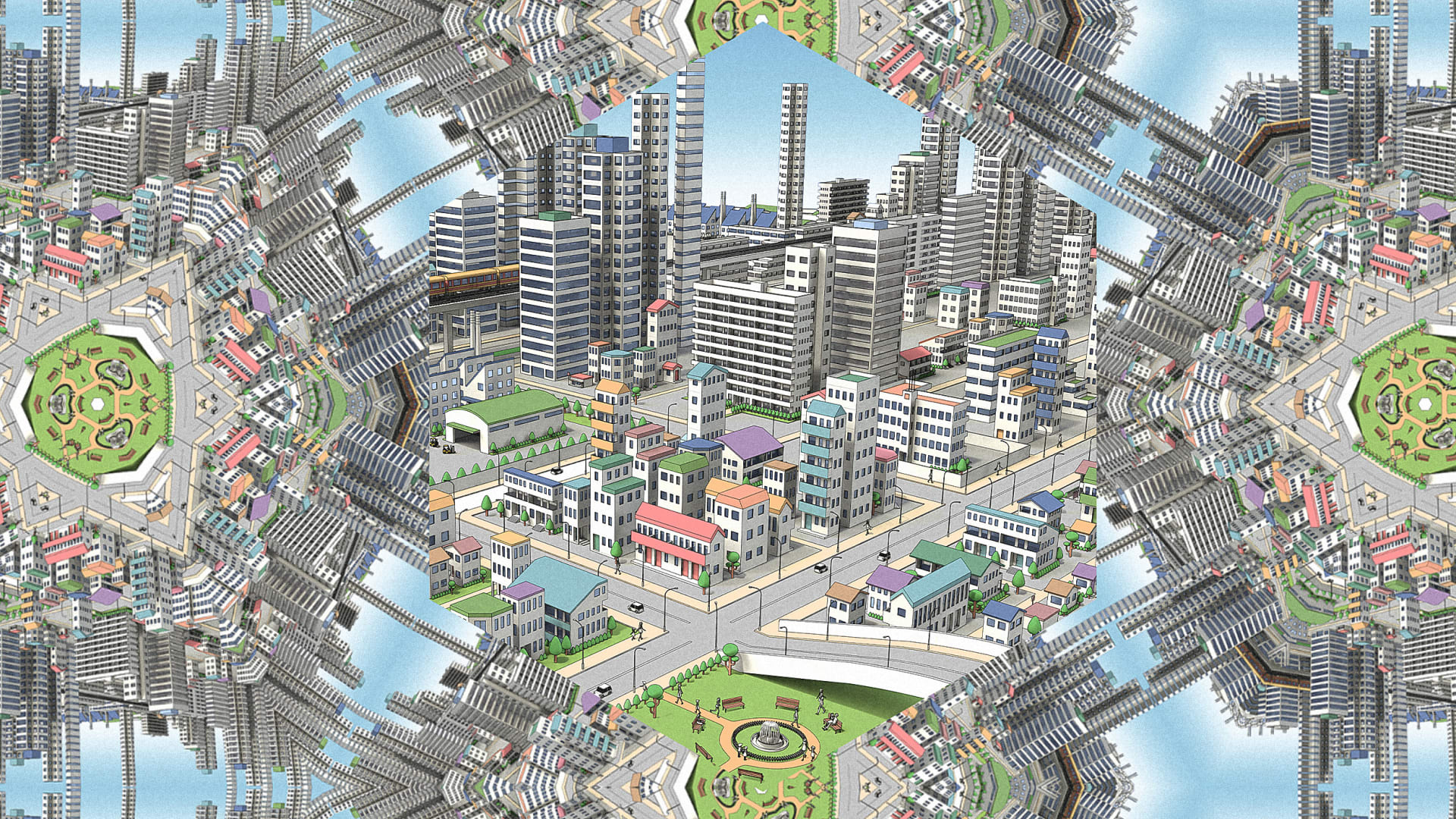 Графично изображение, зиразяващо концепцията за 15-минутните градове.