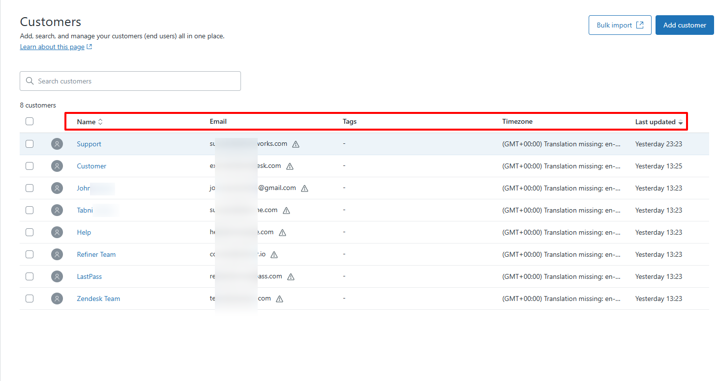 A customer details including name and last updated time