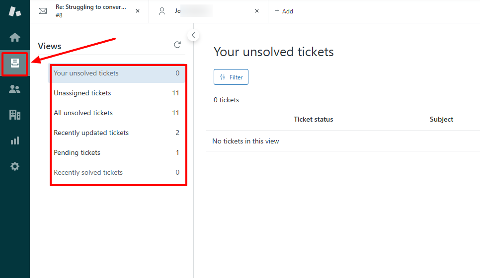 Unsolved tickets view in Zendesk