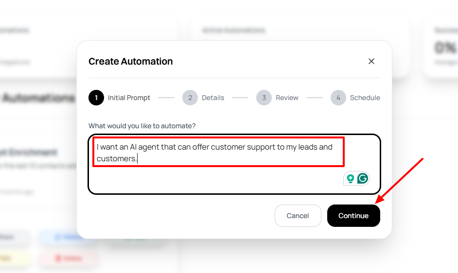 Automation prompt