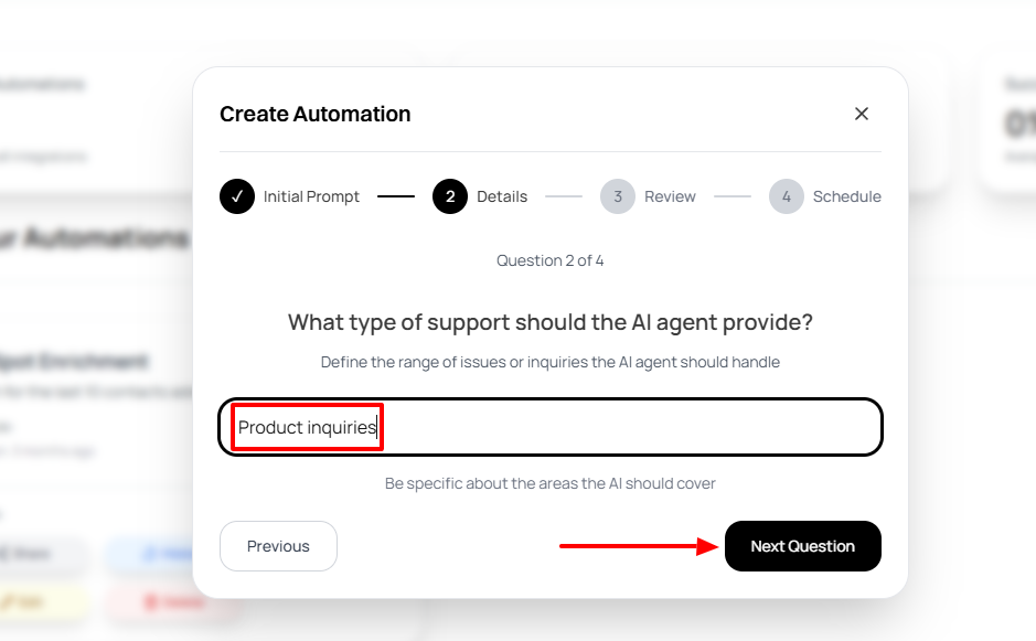 Product inquiries field in create automation