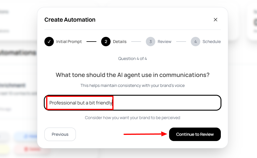 Tone set to professional but a bit friendly