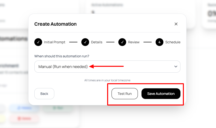 Manual selected for automation schedule