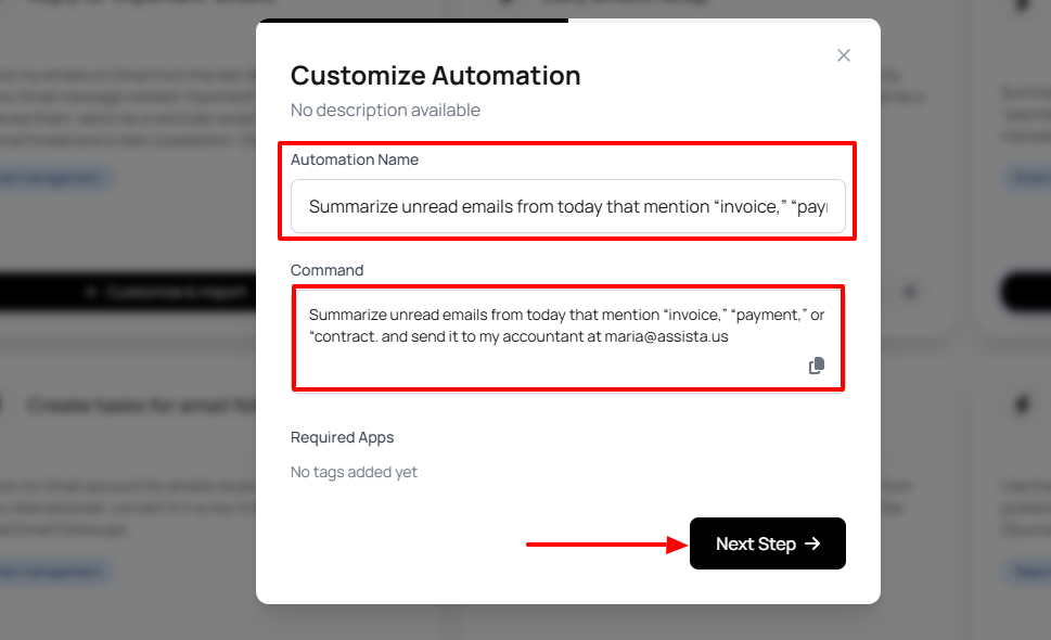 Customized automation with name and command