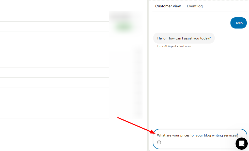 Screenshot showing a customer support chat