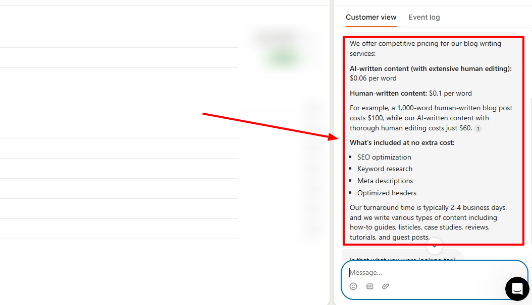 A screenshot blog writing sevice pricing