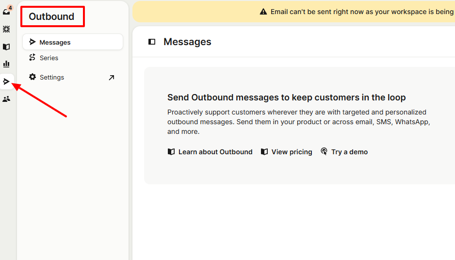 A screenshot showing the outbound messages section