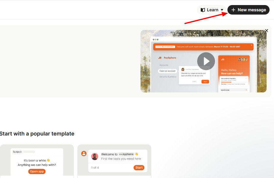 A screenshot highlighting the new message button