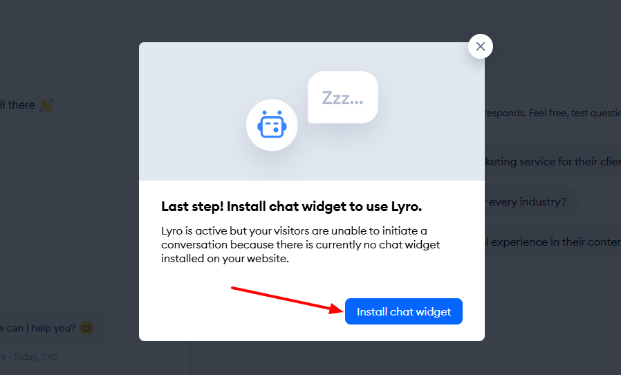 Screenshot showing the installlation of a chat widget