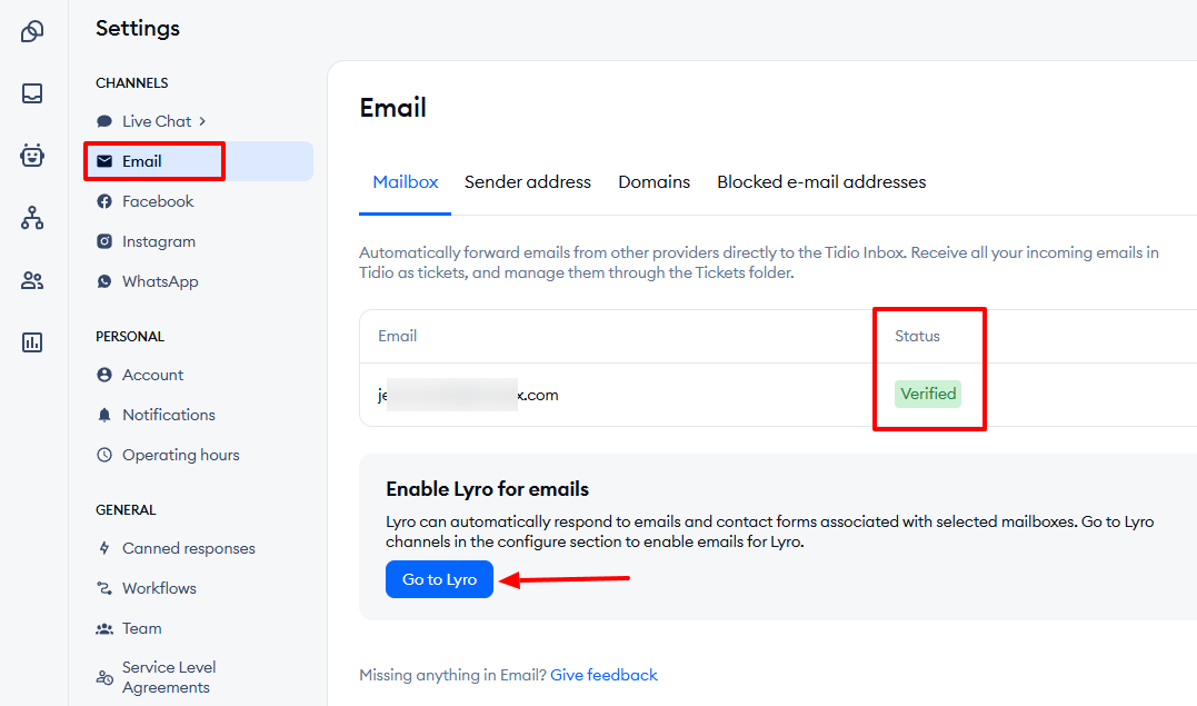 Screenshot showing verified email settings