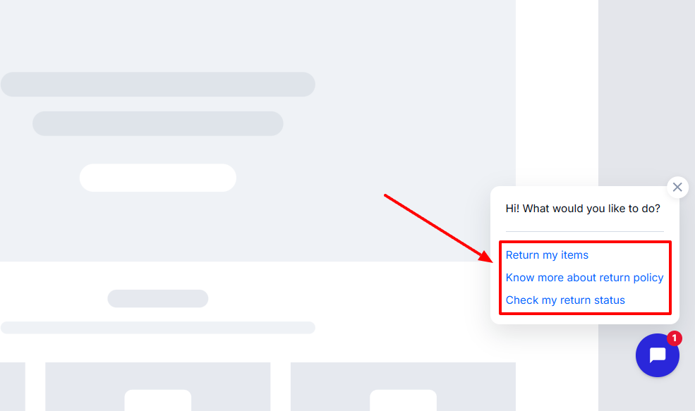 Screenshot showing options for return requests