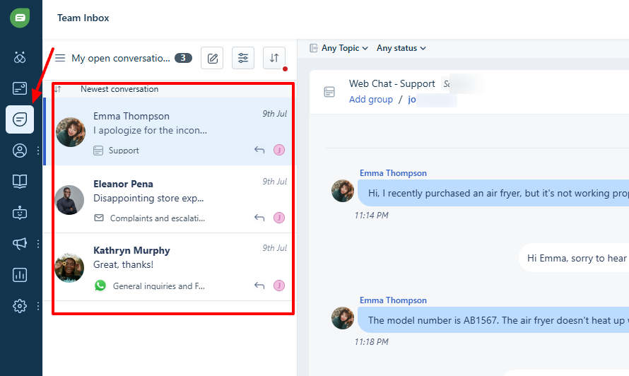 Team inbox feature in freshchat