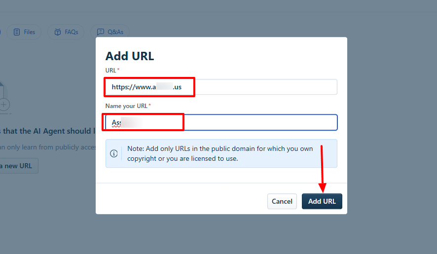 Adding a URL as a knowledge source