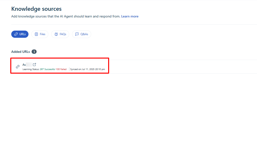 Updated knowledge sources with learning status