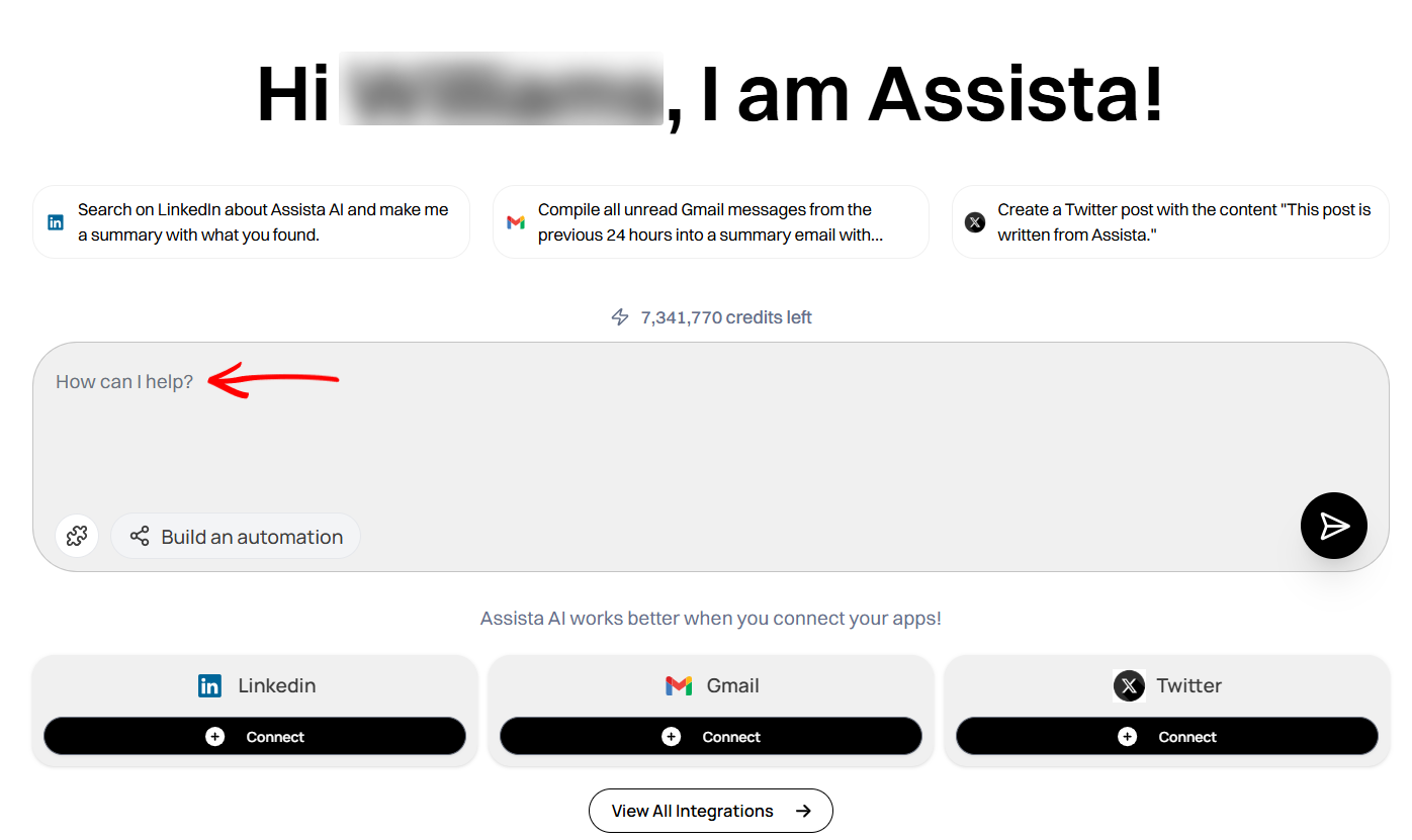 Typing your prompt in Assista AI's prompt box