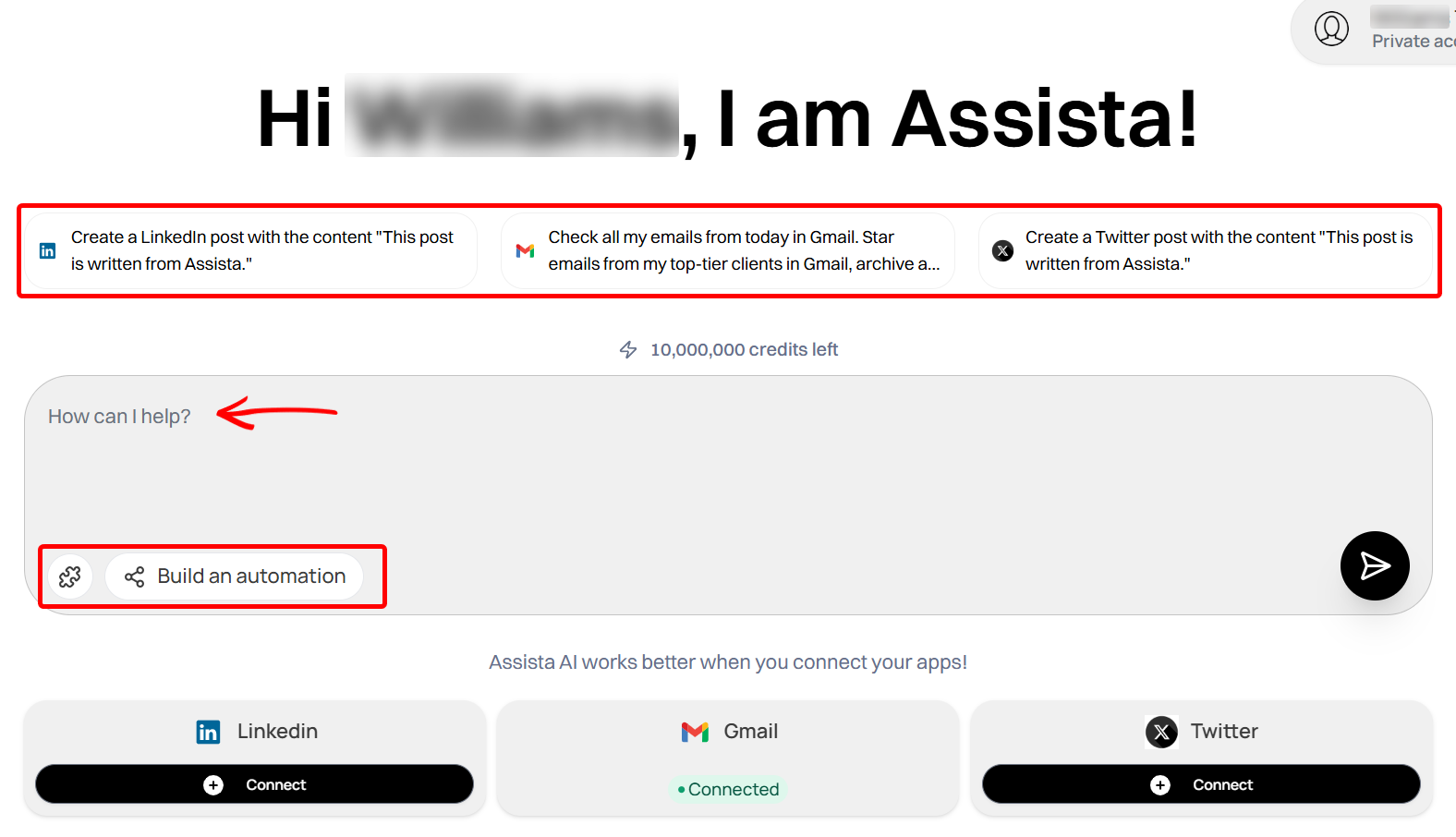 A digital assistant offers to build an automation