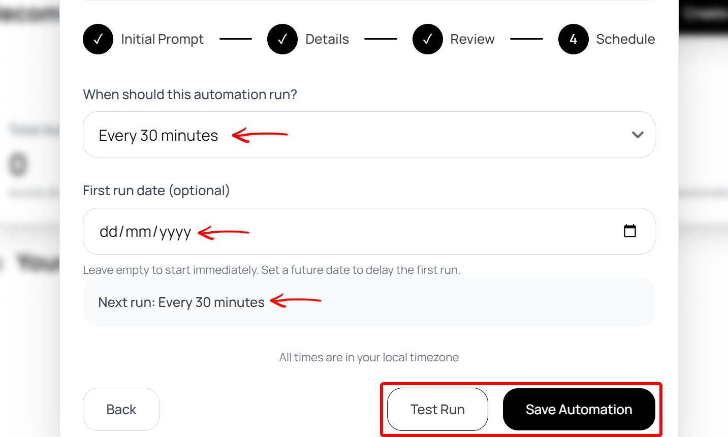 Save automation button