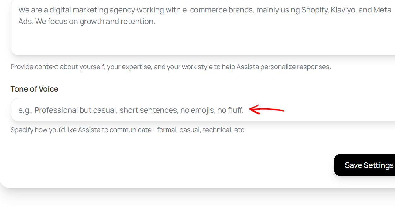 Setting for communication style