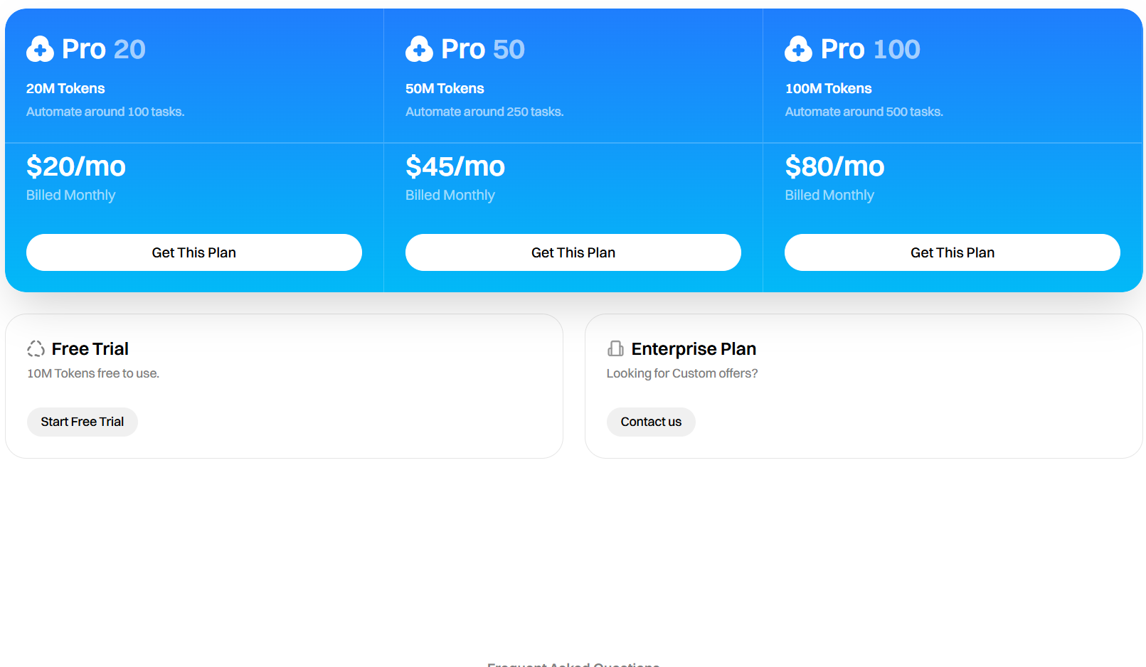 Pricing tiers for the AI marketing agent