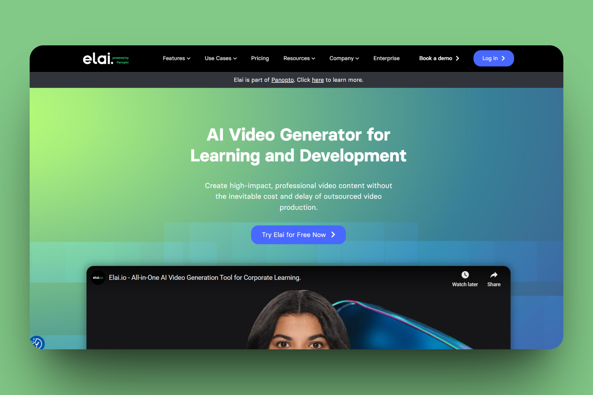 Landing page for Elai.io's AI video generator