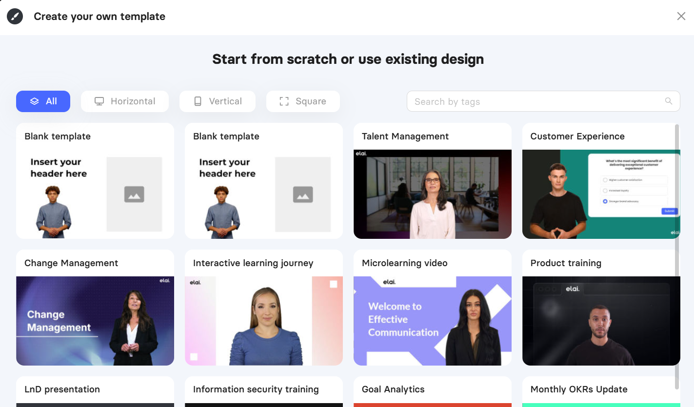 Existing designs and templates in Elai.io