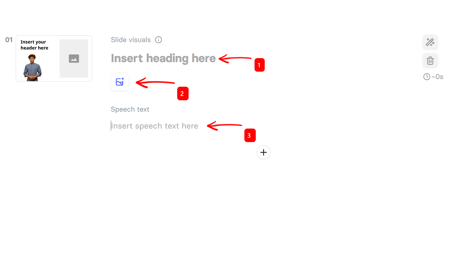 Input fields for heading and speech text